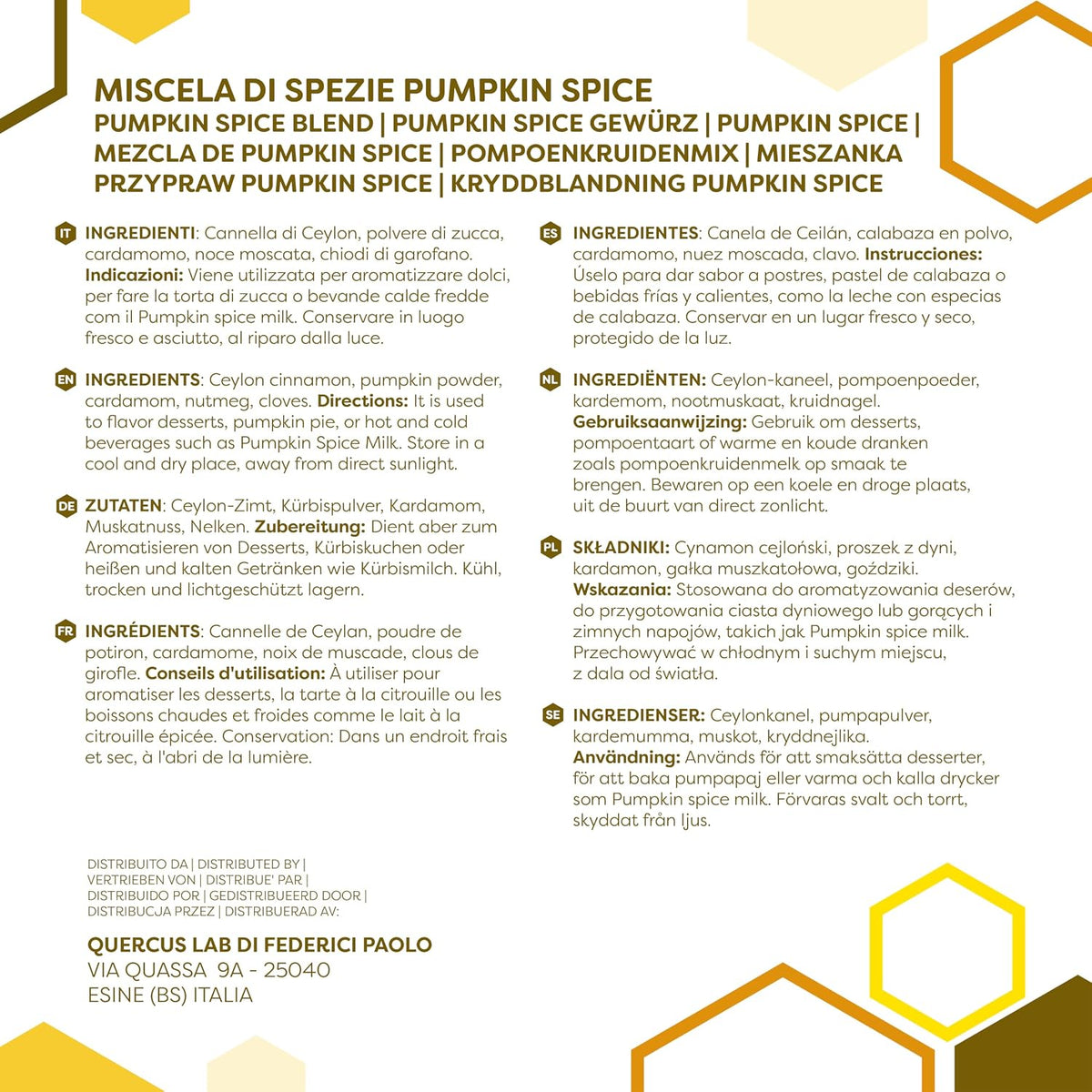 Pumpkin Spice 100 g, Miscela di Spezie Naturali Ideale per Dolci, Bevande e Latte, Aromatica e Versatile